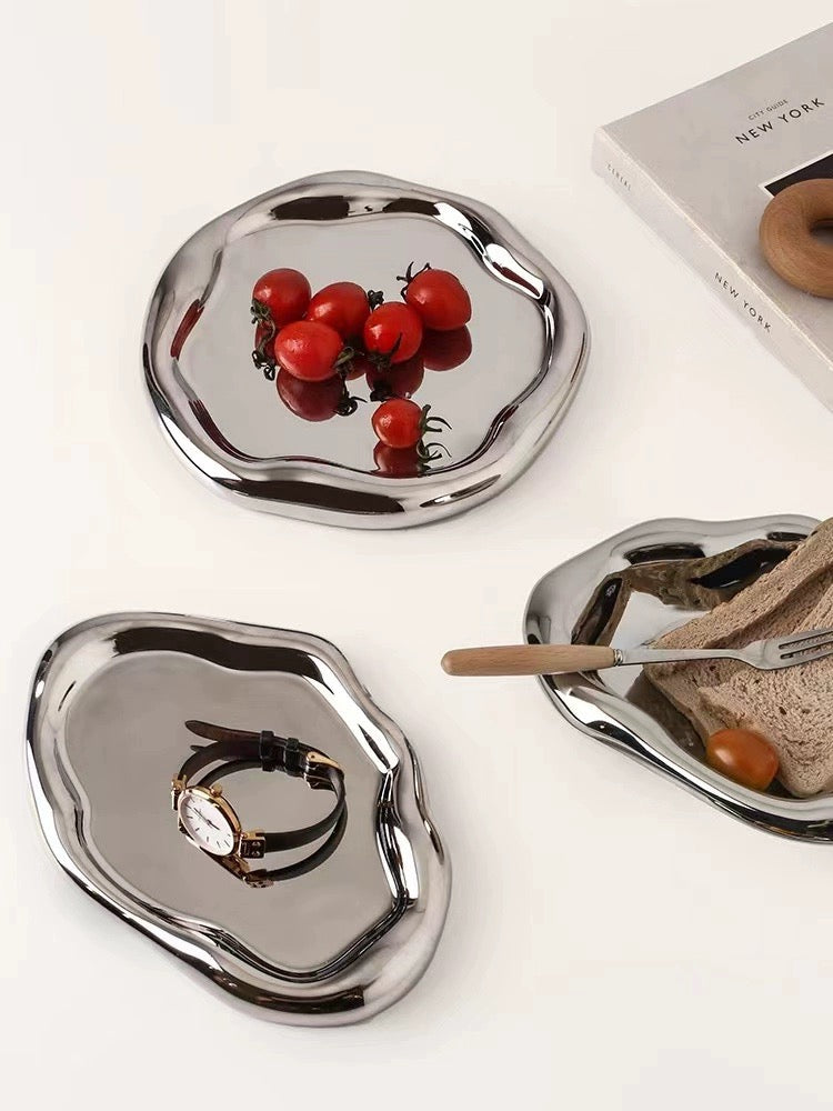 Two Nordi Plates, Silver Tray Pictures with Food and Jewelry, Nordic minimalist Style