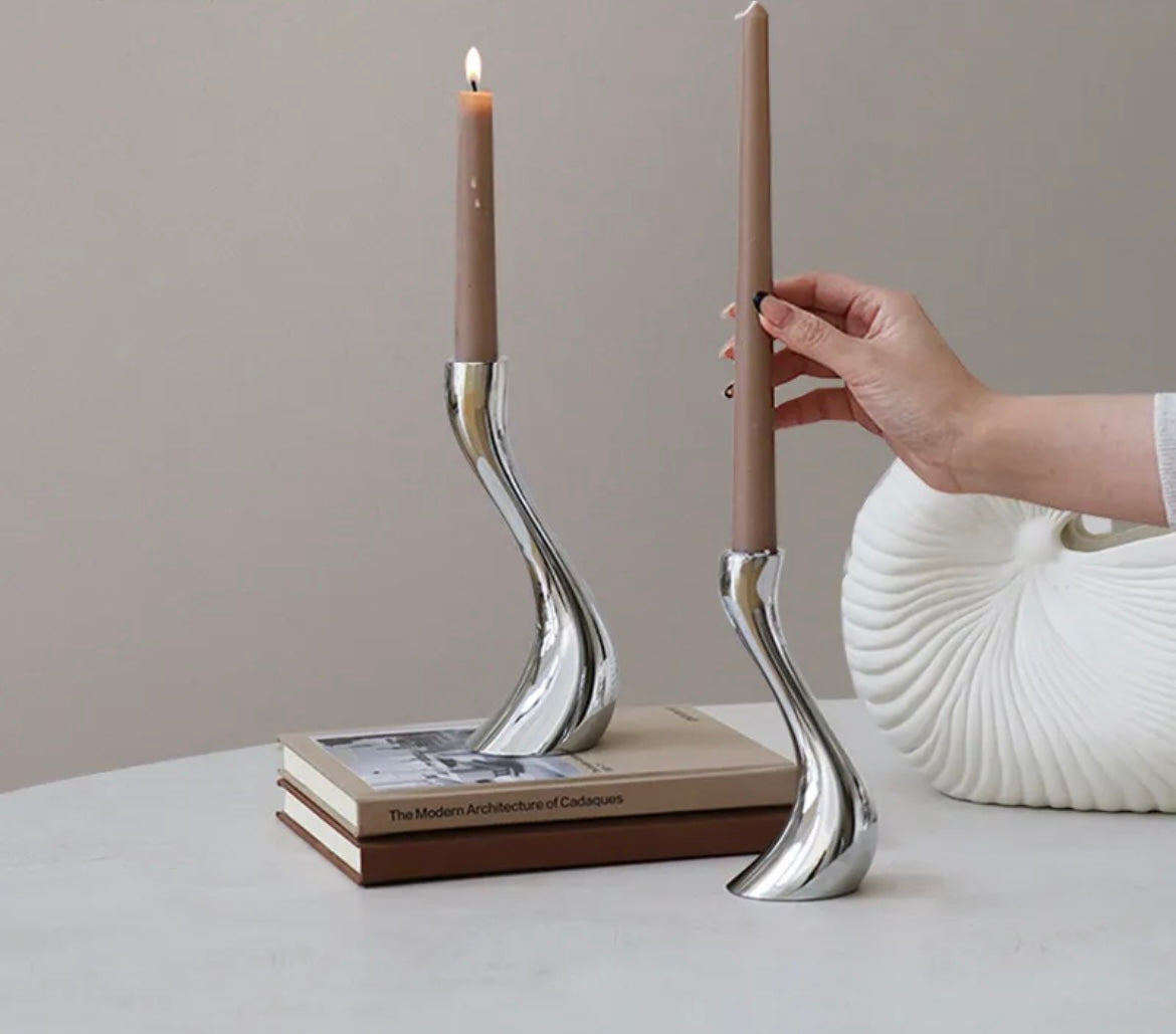Solvi Candleholders, Mirror polished stainless steel, Set of 2 (Small, Medium) Home Decor
