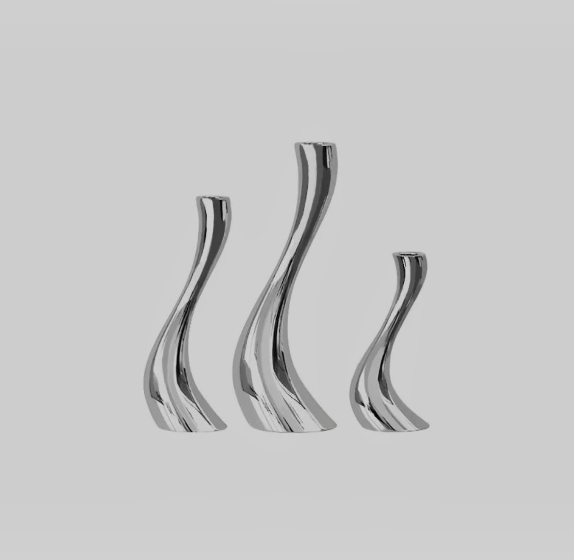Solvi Candleholders, Mirror polished stainless steel, Set of 3 (Small, Medium, Large) Home Decor